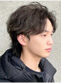 センターパート ウルフ 無造作ヘア ニュアンスパーマ アッシュ