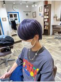パープルアッシュバイオレット束感ショートツーブロックマッシュ