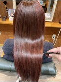 美髪トリートメントヘアカラーチェリーブラウンロングレイヤー