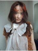 バングカラー　モカグレージュ　レッドカラー　ロングレイヤー