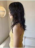 黒髪パーマの姫カットレイヤー/パーマスタイル/顔周りカット
