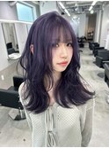 セミロング ハイトーン ラベンダー 韓国ヘア 顔周り 10代20代