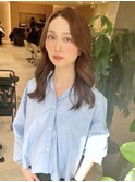 韓国ウェーブ/レイヤーロング/オレンジブラウン/レイヤーカット