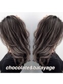 チョコレートグレージュハイライトバレイヤージュ