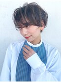 くしゃっとショート_オリーブカラーハイライトカラー_37348