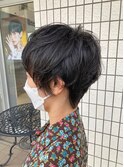 ステップボーンカットカットボブショートハイライト白髪ぼかし