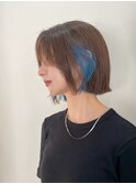 ボブ×インナーカラーブルー/フェイスフレーミング/ブリーチ
