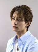 ハイライトミルクティーベージュツーブロックメンズマッシュ