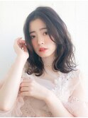 センターパート ゆるふわスタイリング アッシュカラー 