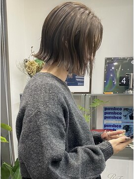 ヌヌ 渋谷 原宿 明治神宮前(nunu) ボブ/レイヤーボブ/顔まわりレイヤー/オリーブ/透明感カラー