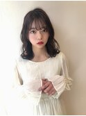 韓国風ミディ/大人かわいい/シースルーバング
