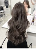 ハイライトカラーミディアムヘアグレージュカラーデザインカラー