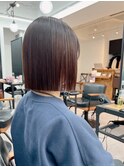 小顔タッセルボブ×黒髪似合わせカット[ぱつっとボブ/縮毛矯正]