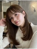 切りっぱなしボブエアリーロング美髪ピンクブラウン