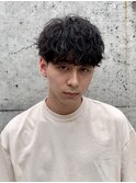 原宿緩めツイストスパイラルパーマメンズカットラウンドマッシュ