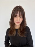 セミロングショートヘアウルフパーマミルクティーベージュ