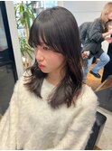 セミロング　前髪カット　サイドバング　ブラウン　原宿　表参道
