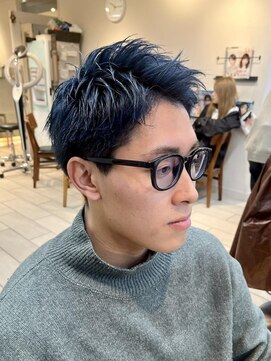 テトラ バイ ネオリーブ 横浜西口店(tetra by neolive) ブリーチ　メンズカラー　ブルー　ショート　横浜