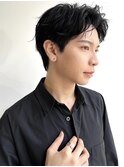 メンズショートアップバングマッシュパーマ センター分け A0923