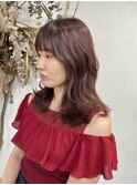 韓国風イメチェンレッドブラウンレイヤーロング似合わせカット