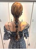結婚式お呼ばれ編みおろし／ヘアセット/リボン/アレンジ