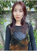 20代30代暖色系カラーチェリーレッドウェーブヘア