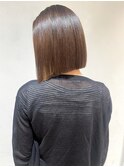 【吉田江梨】切りっぱなしストレートボブ縮毛矯正暖色カラー人気