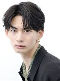 ニュアンスパーマセンターパートコンマヘアブルーブラック