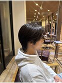 韓国マッシュフェザーパーマニュアンスパーマセンターパート黒髪