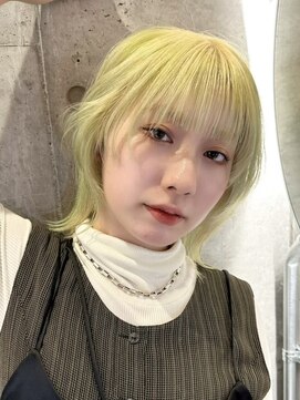 ソル ジングウマエ(SOL JINGUMAE) ハイトーンタッセルボブ切りっぱなしボブペールピンクブロンド