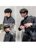 【韓国黒髪メンズ】アッシュブラック/マッシュパーマ