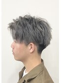メンズカット×ブリーチ×グレー×グレーアッシュ