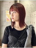 【RENA】切りっぱなしボブ_レッドカラー