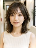 ★30代40代/大人可愛い/小顔ミディアムレイヤー/ココアブラウン