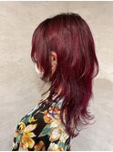 お洒落ウルフレイヤー×ボルドーカラー【ブリーチ1回】