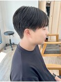 韓国マッシュセンターパート×黒髪ツーブロック[メンズ]