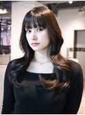 おくれ毛顔周りレイヤー韓国ヘアロング_F20487