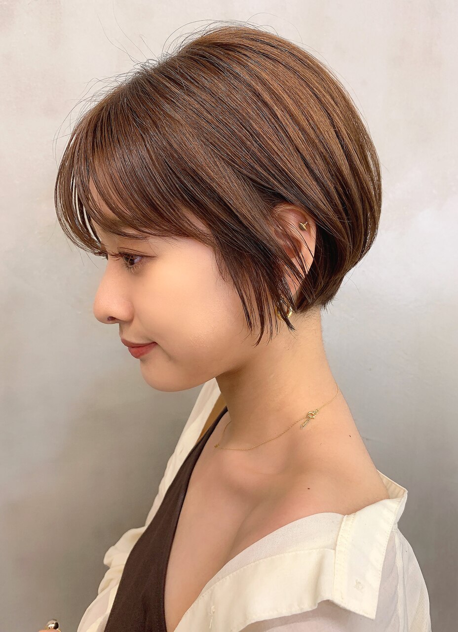 人毛 ハンドカット　マッシュボブ　少し明るめブラウン Ｍサイズ Blanc/広島本通】マッシュボブ＿ミニボブ＿韓国マッシュa