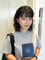 ディッセンバー 神宮前(December)&nbsp;ボブパーマ/前髪パーマ/ぱっつん前髪/ネイビーグレー