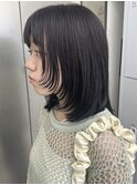 切りっぱなしボブ/ブルーブラック/ミニボブ/似合わせカット