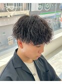 ダークアッシュニュアンスパーマ韓国マッシュベリーショート