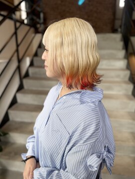 裾カラー/オレンジ/ブラウン/ボブ/抜きっぱなしカラー