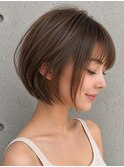 前下がりショートボブ ナチュラルストレート カーキアッシュ
