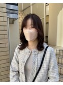韓国くびれミディアムヘア暗髪暖色系カラーラベンダーベージュ