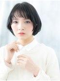 黒髪ぱっつん前髪大人かわいい丸みショートb天王台20代30代40代