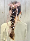 編みおろしアレンジ卒業式結婚式お呼ばれヘアセット