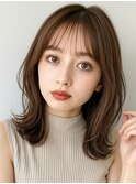 シースルーバング 顔周りレイヤー くびれミディアム 髪質改善