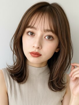 ヘアメイク アージュ 天神西通り店(HAIR MAKE age) シースルーバング 顔周りレイヤー くびれミディアム 髪質改善