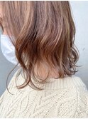 透明感ハイトーンベージュ ふんわりウェーブミディ