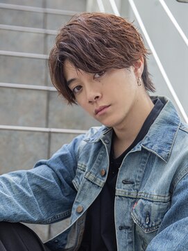 シティ(CITY) フェザーパーマブルーブラックショートセンターパートガイルヘア